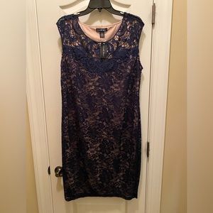 NWT Women’s Navy Blue Lace Overlay Dress 1X